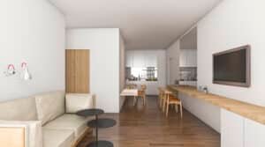 3d rendering living room in condominium idea with nice decoration