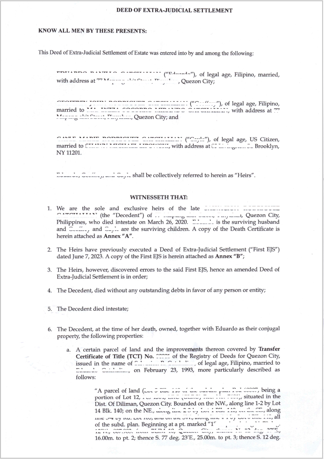 Deed of Extrajudicial Settlement of Estate Sample