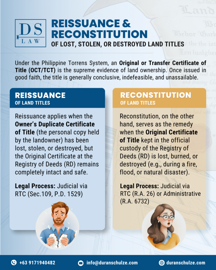 Reconstitution versus Reissuance of Lost Land Titles in the Philippines